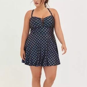 Torrid Blue and Black Scallop One Piece Swimsuit